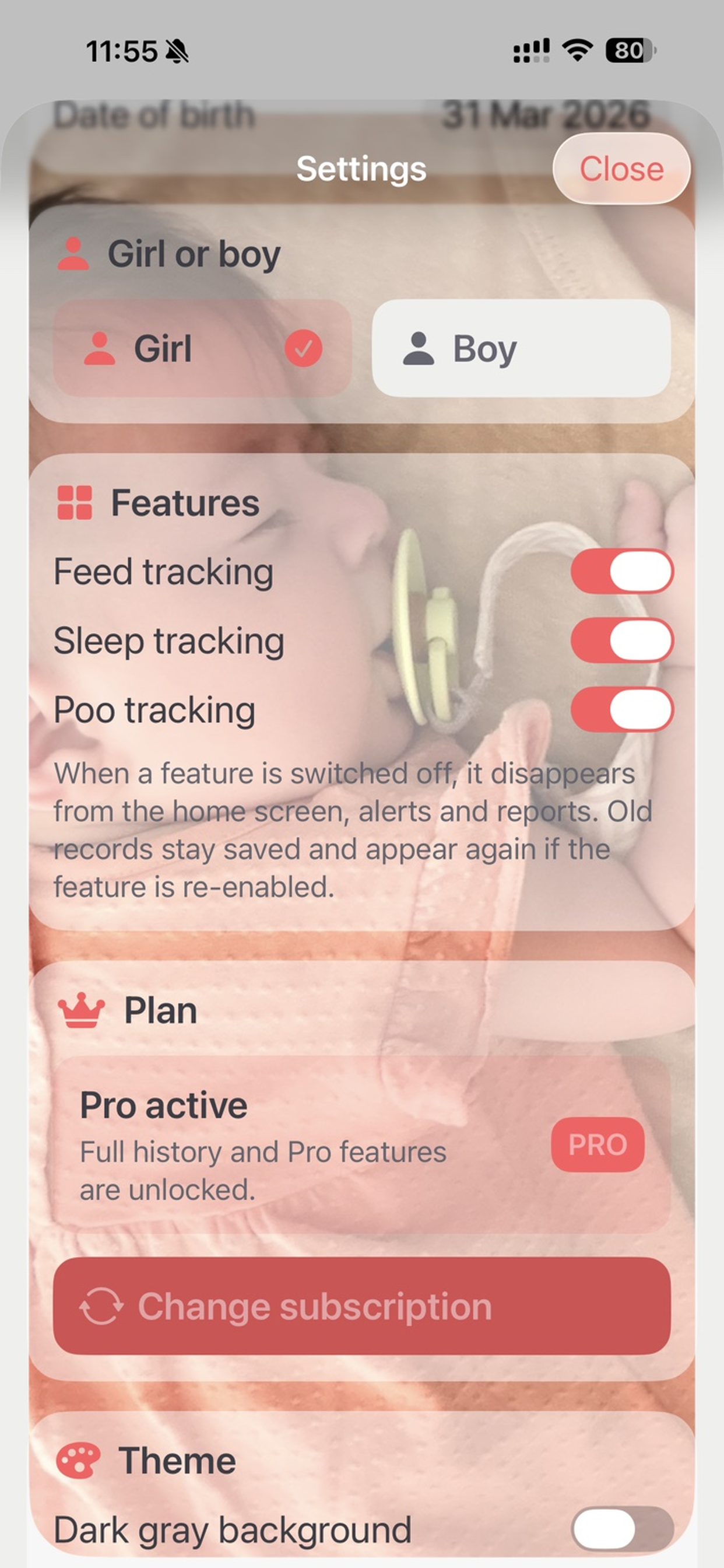 BooDoo app screenshot: Settings